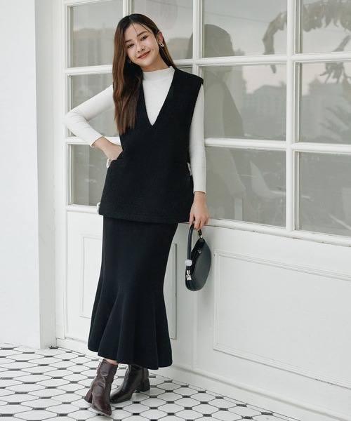 HORNGARMENT VACATION ノースリーブベスト ブラック セール】ラシャVネックノースリーブベスト（チェスターコート