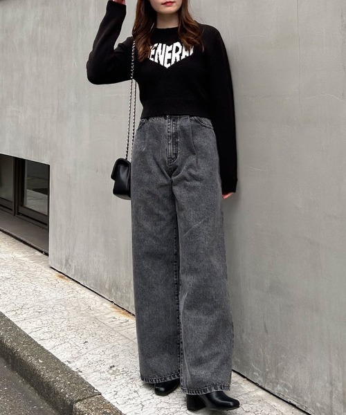 INGNI(イング)の「ショート丈もちもちハートロゴニット(ニット/セーター・レディース・ホワイト×ネイビー/ブラック×ホワイト・M)」の11枚目の写真