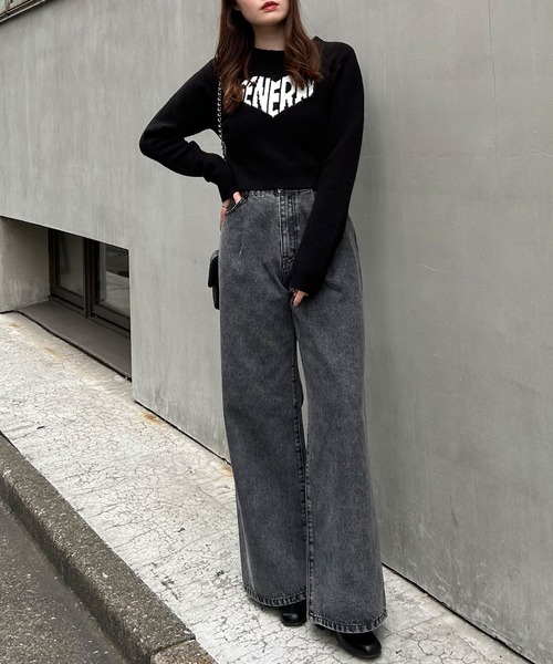 INGNI(イング)の「ショート丈もちもちハートロゴニット(ニット/セーター・レディース・ホワイト×ネイビー/ブラック×ホワイト・M)」の10枚目の写真