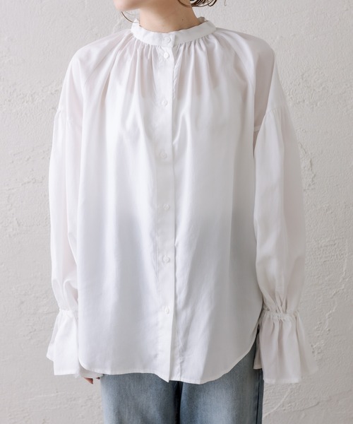 PUAL CE CIN（ピュアルセシン）の「【Du noir】袖フレアバンドカラーブラウス（シャツ/ブラウス・レディース・オフホワイト/ブルー・FREE）」の19枚目の写真