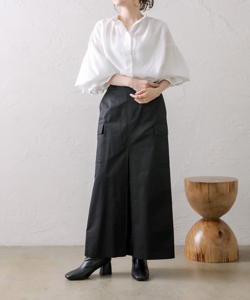 PUAL CE CIN（ピュアルセシン）の「【Du noir】袖フレアバンドカラーブラウス（シャツ/ブラウス・レディース・オフホワイト/ブルー・FREE）」の11枚目の写真