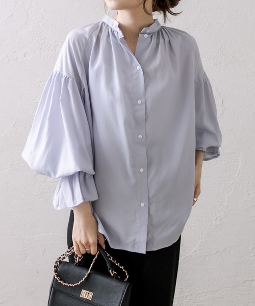 PUAL CE CIN（ピュアルセシン）の「【Du noir】袖フレアバンドカラーブラウス（シャツ/ブラウス・レディース・オフホワイト/ブルー・FREE）」の12枚目の写真