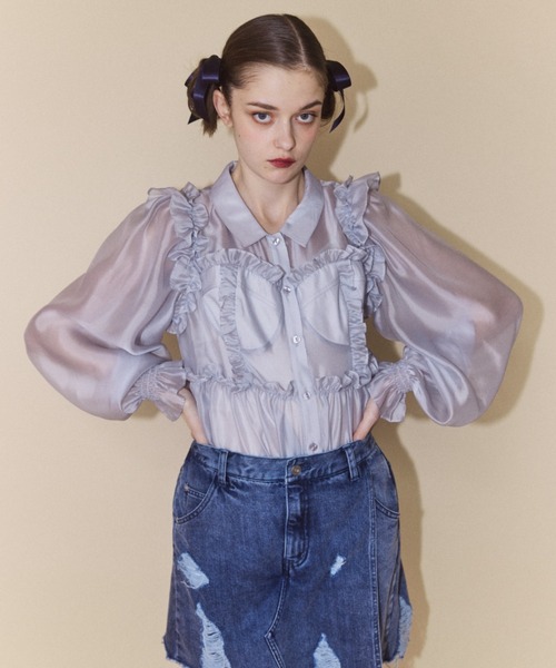 Candy Stripper（キャンディストリッパー）の「SEE THROUGH BUSTIER ブラウス（シャツ/ブラウス・レディース・ブラック/グレー/オフホワイト・2）」の4枚目の写真