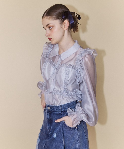 Candy Stripper（キャンディストリッパー）の「SEE THROUGH BUSTIER ブラウス（シャツ/ブラウス・レディース・ブラック/グレー/オフホワイト・2）」の6枚目の写真