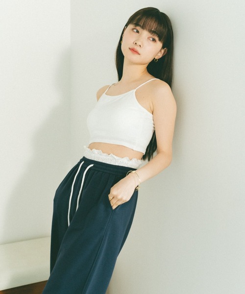 VANNIE U（ヴァニーユー）の「カップ付きクロップドリブキャミソール（キャミソール・レディース・ピンク/ライトグレー/ホワイト/ブラック・FREE）」の7枚目の写真