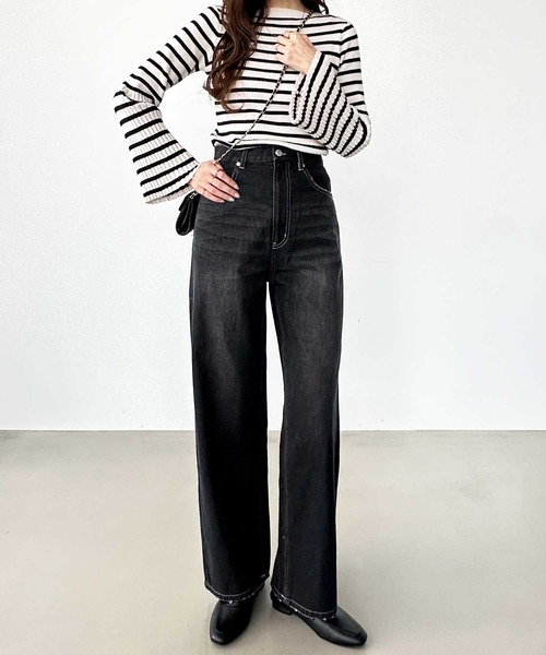 GeeRA（ジーラ）の「秋のマストアイテム！美脚見えハイウエストストレートワイドデニムパンツ（デニムパンツ・レディース・ブルー/ブラック/ネイビー・MEDIUM/X-LARGE/SMALL/LARGE）」の21枚目の写真