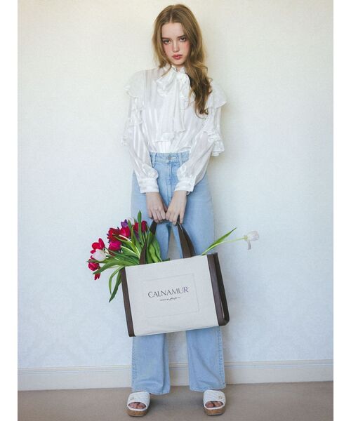 CALNAMUR（カルナムール）の「シアーチェックラッフルリボンブラウス（シャツ/ブラウス・レディース・ホワイト/ブラック・FREE）」の12枚目の写真