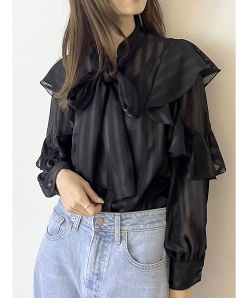 CALNAMUR（カルナムール）の「シアーチェックラッフルリボンブラウス（シャツ/ブラウス・レディース・ホワイト/ブラック・FREE）」の19枚目の写真