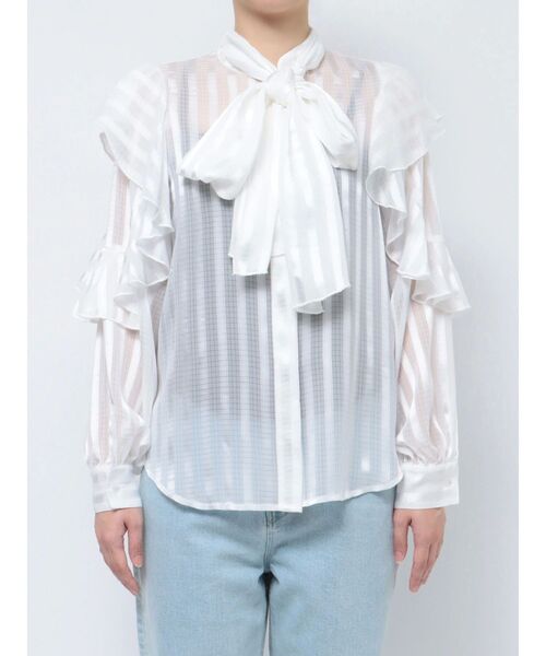 CALNAMUR（カルナムール）の「シアーチェックラッフルリボンブラウス（シャツ/ブラウス・レディース・ホワイト/ブラック・FREE）」の21枚目の写真