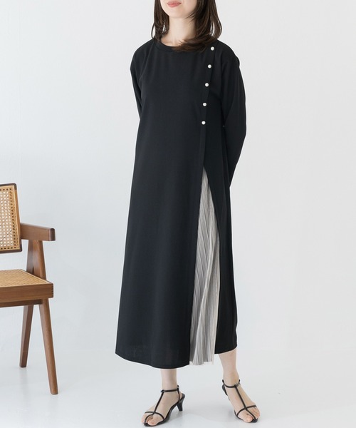 LAVEANGE】プリーツ切替ワンピース 異素材切替ワンピース | ラビ
