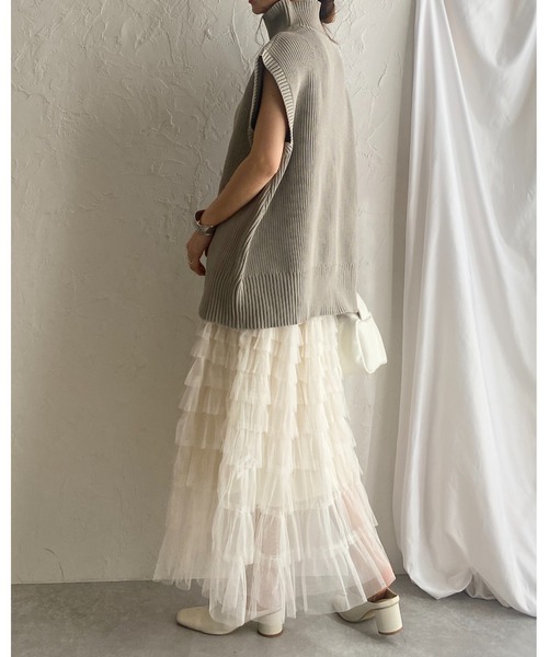 She's Closet（シーズクローゼット）の「Aラインフレアロングチュールフリルボリュームスカート（スカート・レディース・アイボリー/ブラック/ベージュ・FREE）」の9枚目の写真