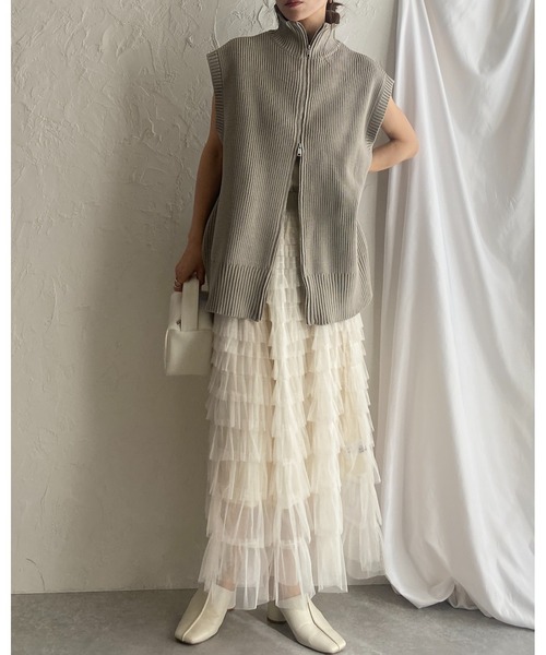 She's Closet（シーズクローゼット）の「Aラインフレアロングチュールフリルボリュームスカート（スカート・レディース・アイボリー/ブラック/ベージュ・FREE）」の19枚目の写真