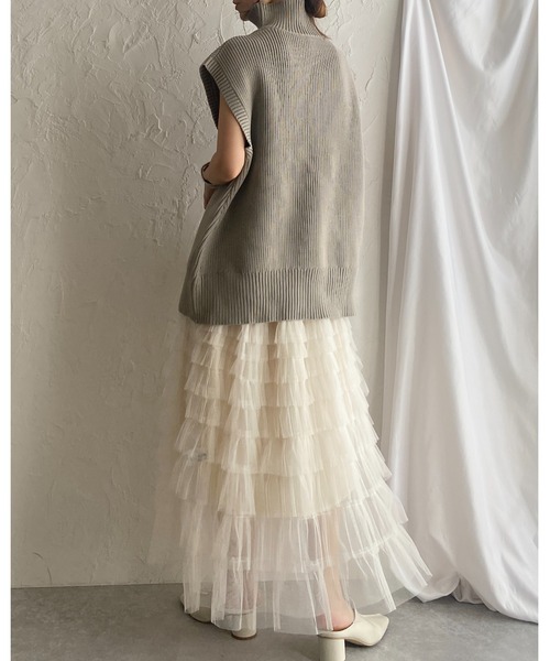 She's Closet（シーズクローゼット）の「Aラインフレアロングチュールフリルボリュームスカート（スカート・レディース・アイボリー/ブラック/ベージュ・FREE）」の21枚目の写真