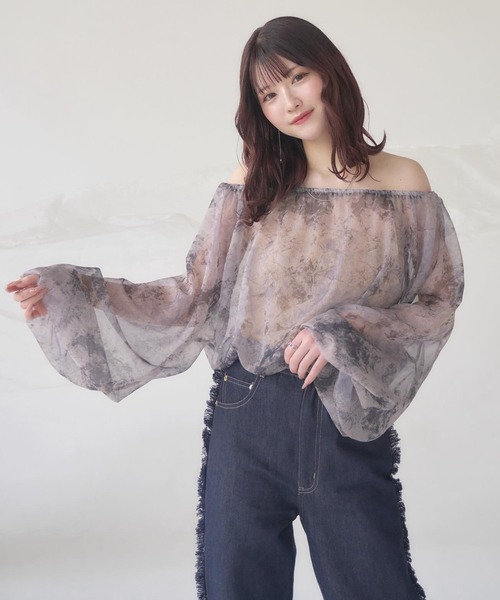 ブラウス シャツ 4WAYジャガードオフショルブラウス レディース callautia ブラウス シャツ ジャガードオフショルブラウス
