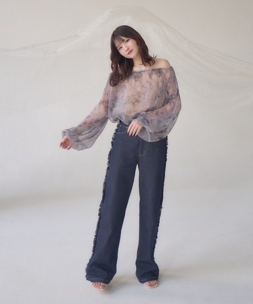 mellowneon(メロウネオン)の「ニュアンス柄シアーブラウス / 4way / 2way / オフショル(シャツ/ブラウス・レディース・ブルー/ピンクベージュ・FREE)」の16枚目の写真