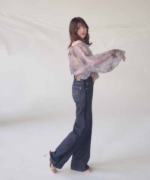 mellowneon(メロウネオン)の「ニュアンス柄シアーブラウス / 4way / 2way / オフショル(シャツ/ブラウス・レディース・ブルー/ピンクベージュ・FREE)」の17枚目の写真