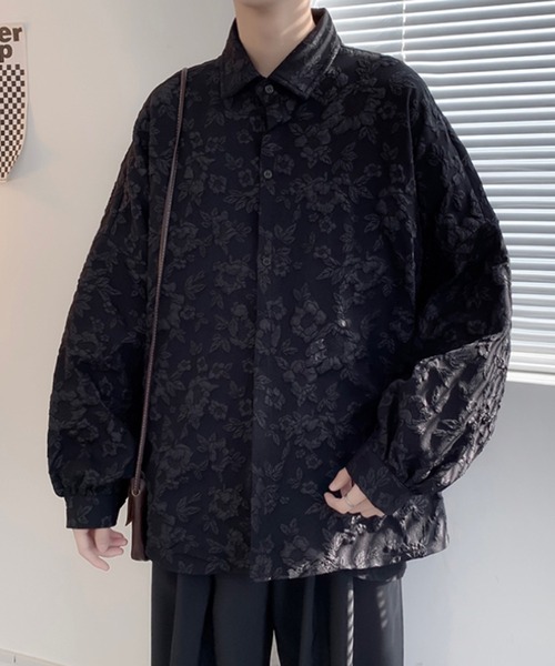 BENDER TOKYO（ベンダートウキョウ）の「【BENDER TOKYO】オーバーサイズ フラワー 花柄 ジャガード レギュラーカラーシャツ 長袖（シャツ/ブラウス・メンズ・ホワイト/ブラック・FREE）」の9枚目の写真
