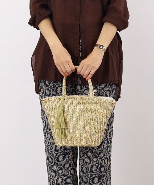 セール】タッセル付メタリックフィルムカゴバッグ（かごバッグ  