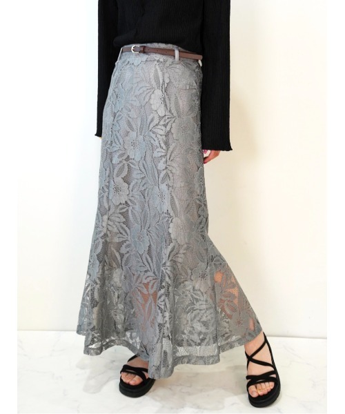 CECIL McBEE（セシルマクビー）の「レースレイヤードマーメイドスカート（スカート・レディース・チャコールグレー/グレー/オフホワイト/ブラック/ライラック・MEDIUM）」の4枚目の写真