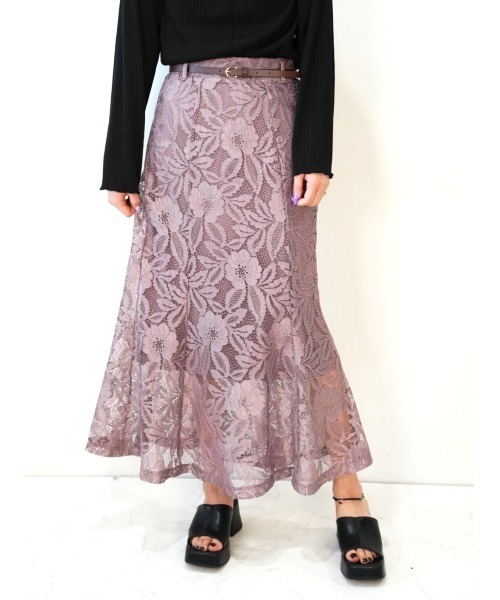 CECIL McBEE（セシルマクビー）の「レースレイヤードマーメイドスカート（スカート・レディース・チャコールグレー/グレー/オフホワイト/ブラック/ライラック・MEDIUM）」の5枚目の写真