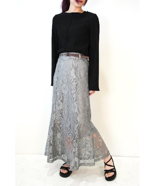 CECIL McBEE（セシルマクビー）の「レースレイヤードマーメイドスカート（スカート・レディース・チャコールグレー/グレー/オフホワイト/ブラック/ライラック・MEDIUM）」の8枚目の写真