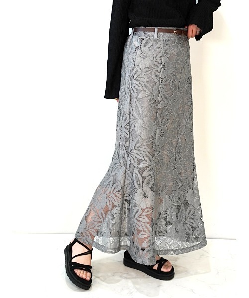 CECIL McBEE（セシルマクビー）の「レースレイヤードマーメイドスカート（スカート・レディース・チャコールグレー/グレー/オフホワイト/ブラック/ライラック・MEDIUM）」の9枚目の写真