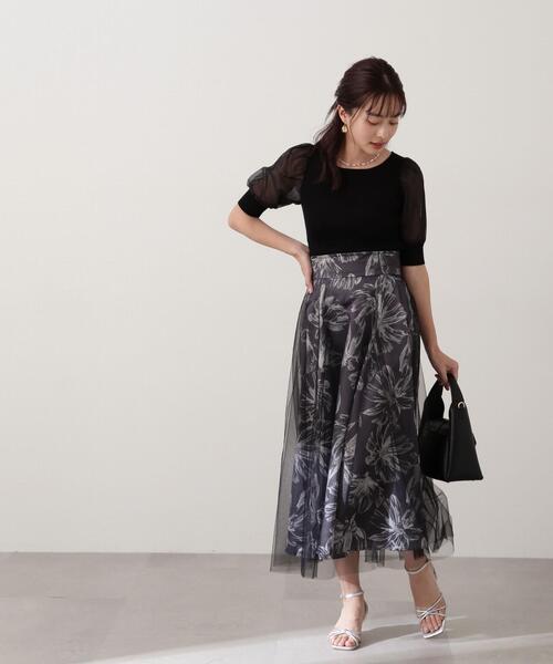 PROPORTION BODY DRESSING（プロポーションボディドレッシング）の「チュールフラワースカート / 1214120404（スカート・レディース・ブラック/ベージュ・SMALL/MEDIUM）」の4枚目の写真