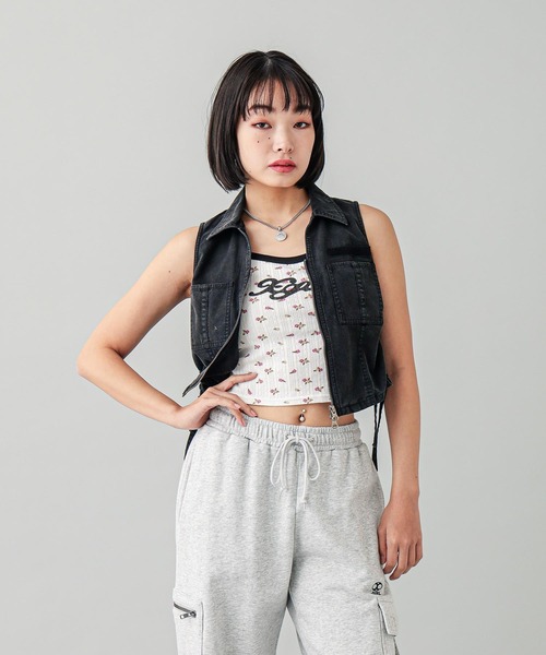 X-girl（エックスガール）の「HIBISCUS CAMISOLE（キャミソール・レディース・ライトブルー/ホワイト・S/M）」の6枚目の写真