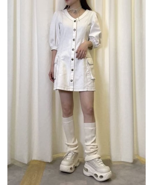 DT♪ MINORCA ピュアデニム Vネックドレスワンピース 25th】綿麻デニムVネックワンピース（ワンピース）｜PUAL CE CIN