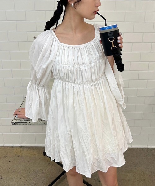 one after another NICE CLAUP（ワンアフターアナザーナイスクラップ）の「クリンクルチュニック（シャツ/ブラウス・レディース・ライトグレー/オフホワイト/ライトイエロー/ブラック・FREE）」の2枚目の写真