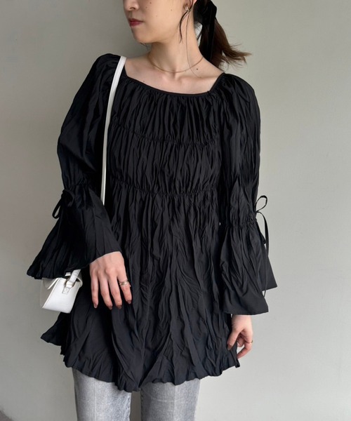 one after another NICE CLAUP（ワンアフターアナザーナイスクラップ）の「クリンクルチュニック（シャツ/ブラウス・レディース・ライトグレー/オフホワイト/ライトイエロー/ブラック・FREE）」の21枚目の写真