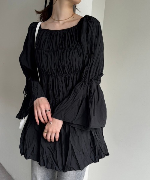 one after another NICE CLAUP（ワンアフターアナザーナイスクラップ）の「クリンクルチュニック（シャツ/ブラウス・レディース・ライトグレー/オフホワイト/ライトイエロー/ブラック・FREE）」の20枚目の写真