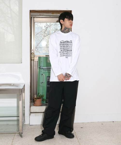 トップス ロングTシャツ レターTシャツ ストリート レタリング オーバーフィット ルーズフィット Tシャツ カットソー プルオーバー ロング丈 袖あり 長袖 UNISEX]ストリートオーバーフィットヴィンテージロゴレタリング