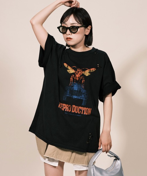 RePRODUCTION LABEL（リプロダクションレーベル）の「【ユニセックス】【RePRODUCTION LABEL / リプロダクションレーベル】アソートパウダー加工グラインダーグラフィックTシャツ（Tシャツ/カットソー・レディース・オフホワイト/ブルー/グレー/ホワイト系その他2/ブラック系その他/ブラック系その他3/ブラック/ブラック系その他2/グレー系その他/ホワイト/グリーン/レッド/ホワイト系その他/ホワイト系その他3/グレー系その他2・FREE）」の12枚目の写真