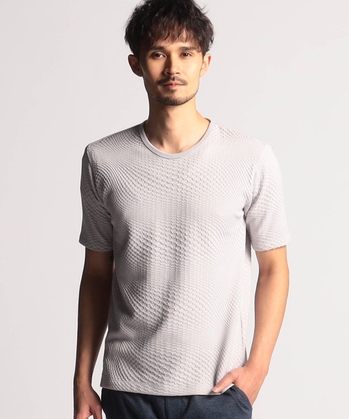 NICOLE CLUB FOR MEN（ニコルクラブフォーメン）の「ジオメトリック クルーネック半袖Ｔシャツ（Tシャツ/カットソー・メンズ・ピンク系/キナリ/ホワイト系/ブラック/オフホワイト・MEDIUM/LARGE/X-LARGE）」の3枚目の写真