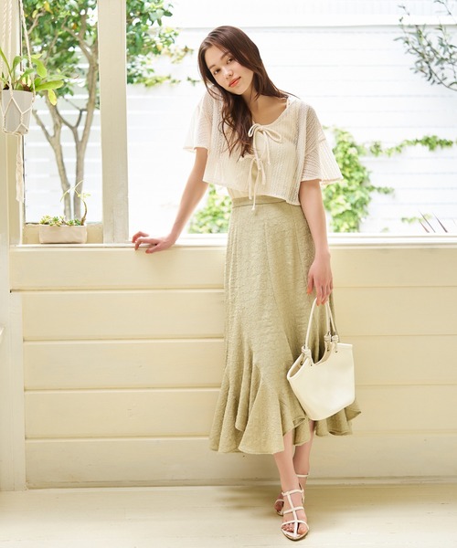 mysty woman(ミスティウーマン)の「ラッセルレースリボンツイン 127793(カーディガン/ボレロ・レディース・アイボリー/ライトブルー/モカ/ライトグリーン/ピンク・FREE)」の13枚目の写真