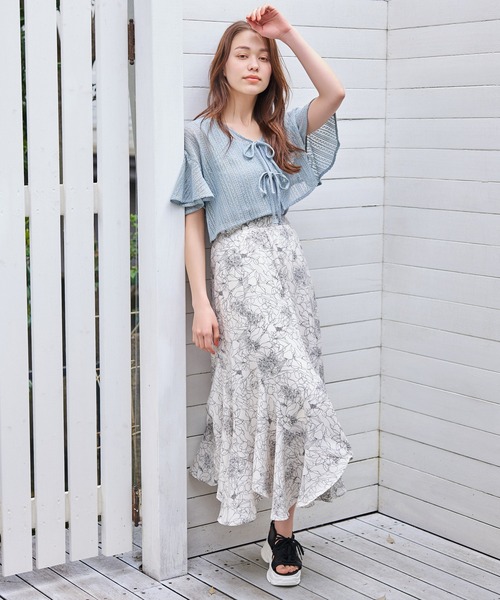 mysty woman(ミスティウーマン)の「ラッセルレースリボンツイン 127793(カーディガン/ボレロ・レディース・アイボリー/ライトブルー/モカ/ライトグリーン/ピンク・FREE)」の12枚目の写真