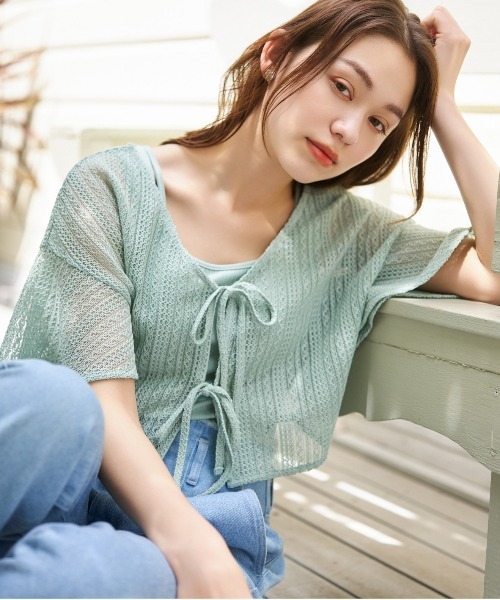 mysty woman(ミスティウーマン)の「ラッセルレースリボンツイン 127793(カーディガン/ボレロ・レディース・アイボリー/ライトブルー/モカ/ライトグリーン/ピンク・FREE)」の9枚目の写真