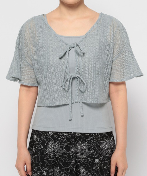 mysty woman(ミスティウーマン)の「ラッセルレースリボンツイン 127793(カーディガン/ボレロ・レディース・アイボリー/ライトブルー/モカ/ライトグリーン/ピンク・FREE)」の8枚目の写真