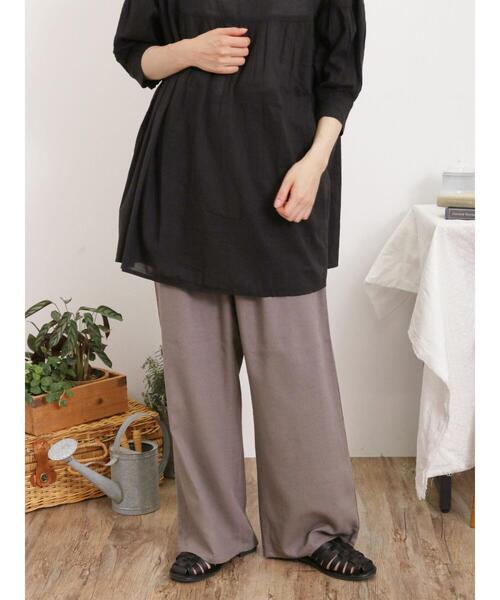 Samansa Mos2（サマンサ モスモス）の「【Lサイズ WEB限定】【接触冷感・UVカット】レーヨン麻ストレートパンツ（その他パンツ・レディース・チャコールグレー/ベージュ/ブルー/モカ・M/L）」の3枚目の写真