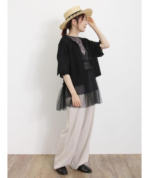 Samansa Mos2（サマンサ モスモス）の「【Lサイズ WEB限定】【接触冷感・UVカット】レーヨン麻ストレートパンツ（その他パンツ・レディース・チャコールグレー/ベージュ/ブルー/モカ・M/L）」の5枚目の写真