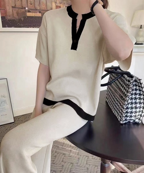Miniministore(ミニミニストア)の「ニットセットアップ 冷感タッチレディース(アンサンブル・レディース・ダークベージュ/アイボリー/グレイッシュベージュ/ブラック/フューシャピンク/ブルー・FREE)」の1枚目の写真