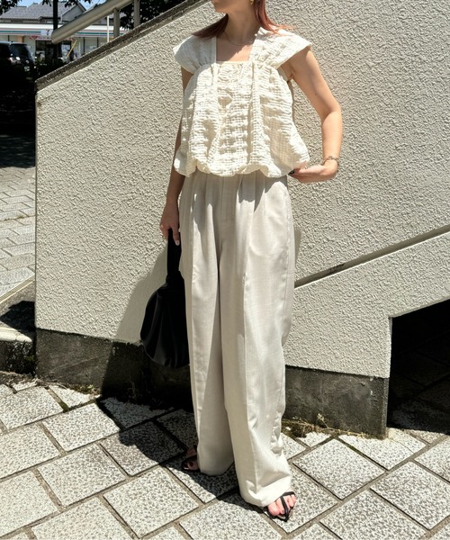 y/m by misato（イムバイミサト）の「チェックふくれジャガードトップス（その他トップス・レディース・ブラック/アイボリー・FREE）」の6枚目の写真