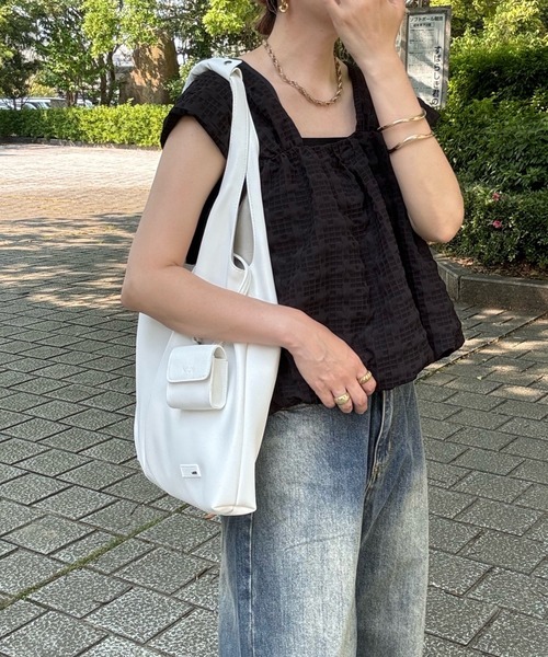 y/m by misato（イムバイミサト）の「チェックふくれジャガードトップス（その他トップス・レディース・ブラック/アイボリー・FREE）」の13枚目の写真