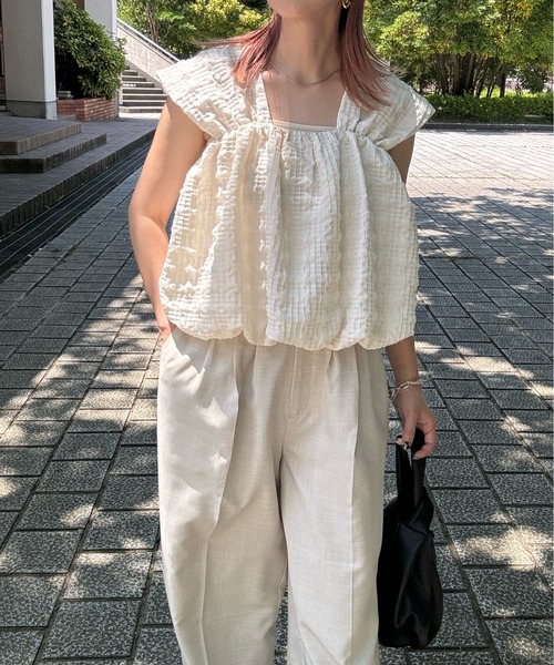 y/m by misato（イムバイミサト）の「チェックふくれジャガードトップス（その他トップス・レディース・ブラック/アイボリー・FREE）」の20枚目の写真