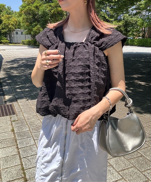 y/m by misato（イムバイミサト）の「チェックふくれジャガードトップス（その他トップス・レディース・ブラック/アイボリー・FREE）」の22枚目の写真