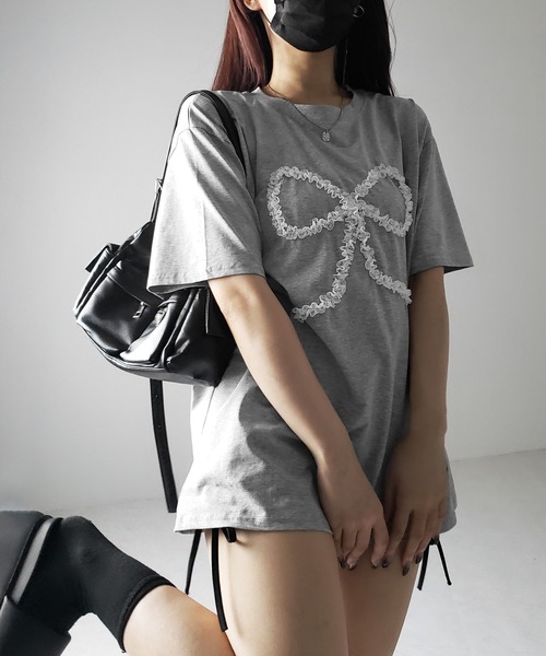 me+em select(ミームセレクト)の「※※ 3color 】レースリボンバレエコアオーバーTシャツ / lace ribbon ballet core over T-shirt(Tシャツ/カットソー・レディース・ホワイト/ブラック/グレー・FREE)」の22枚目の写真