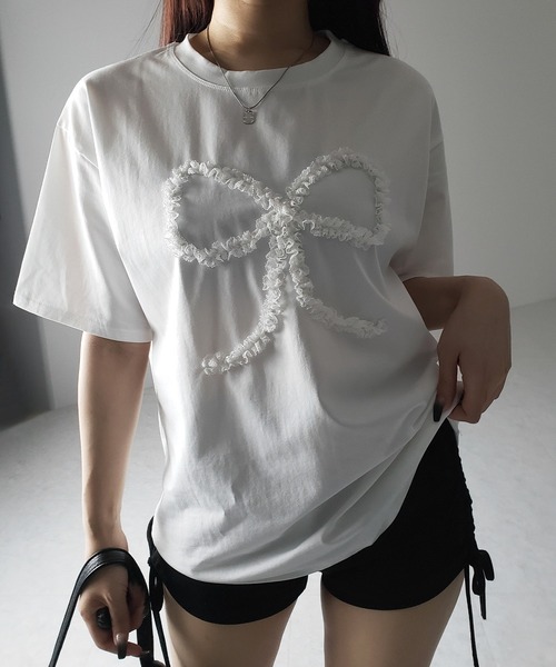 me+em select(ミームセレクト)の「※※ 3color 】レースリボンバレエコアオーバーTシャツ / lace ribbon ballet core over T-shirt(Tシャツ/カットソー・レディース・ホワイト/ブラック/グレー・FREE)」の16枚目の写真