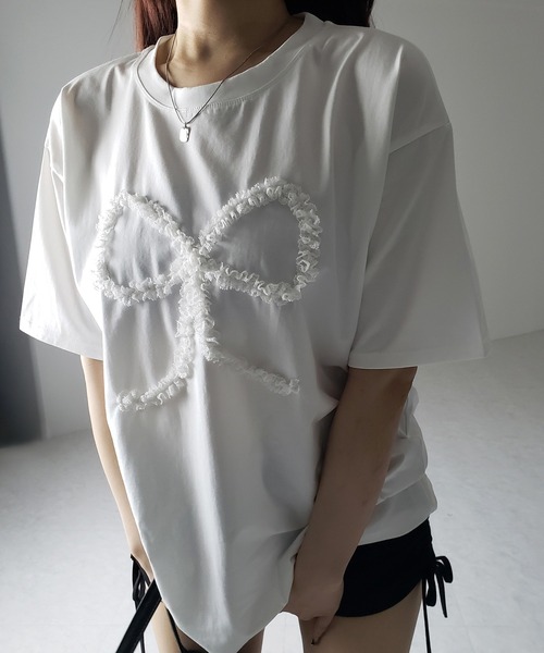 me+em select(ミームセレクト)の「※※ 3color 】レースリボンバレエコアオーバーTシャツ / lace ribbon ballet core over T-shirt(Tシャツ/カットソー・レディース・ホワイト/ブラック/グレー・FREE)」の20枚目の写真