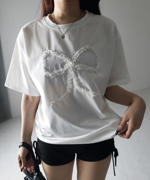 me+em select(ミームセレクト)の「※※ 3color 】レースリボンバレエコアオーバーTシャツ / lace ribbon ballet core over T-shirt(Tシャツ/カットソー・レディース・ホワイト/ブラック/グレー・FREE)」の21枚目の写真